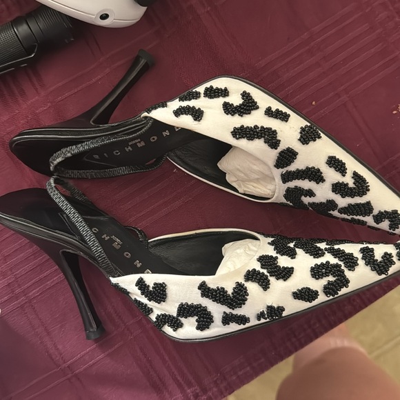 Black n white slightly used John Richmond 4inch stiletto heel halter back strap - Picture 5 of 11